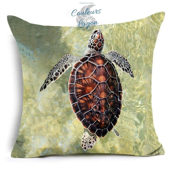 Housse de Coussin Tortue carré 45cm 18" - Couleurs Lagon