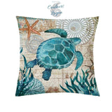 Housse de coussin Vie et Carte Marine 45cm 18" - Couleurs Lagon