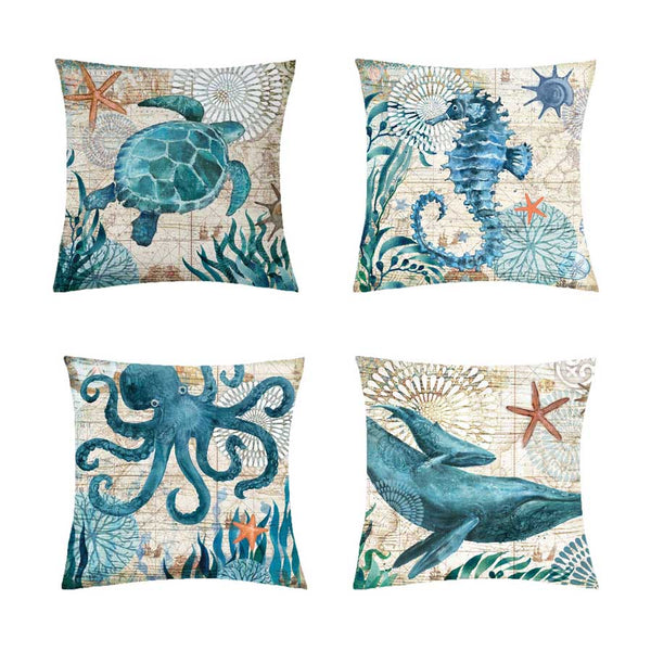 Housse de coussin Vie et Carte Marine 45cm 18" - Couleurs Lagon