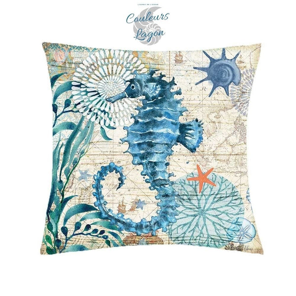 Housse de coussin Vie et Carte Marine 45cm 18" - Couleurs Lagon