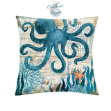 Housse de coussin Vie et Carte Marine 45cm 18" - Couleurs Lagon