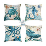 Housse de coussin Vie et Carte Marine 45cm 18" - Couleurs Lagon
