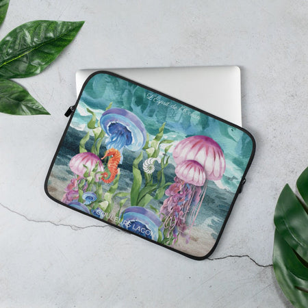 Housse Pour Ordinateur Portable Algues et Méduses - Couleurs Lagon