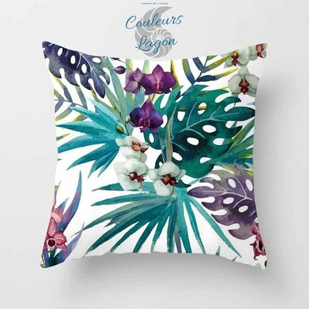 Housses de coussin FLORAL COULEURS LAGON carré 45cm 18