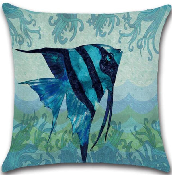 Housses de coussin Vie Marine Bleu carré 45cm 18" - Couleurs Lagon