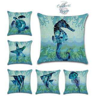 Housses de coussin Vie Marine Bleu carré 45cm 18