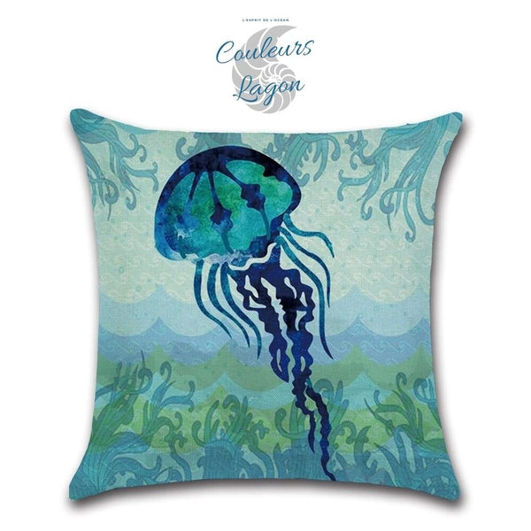 Housses de coussin Vie Marine Bleu carré 45cm 18" - Couleurs Lagon