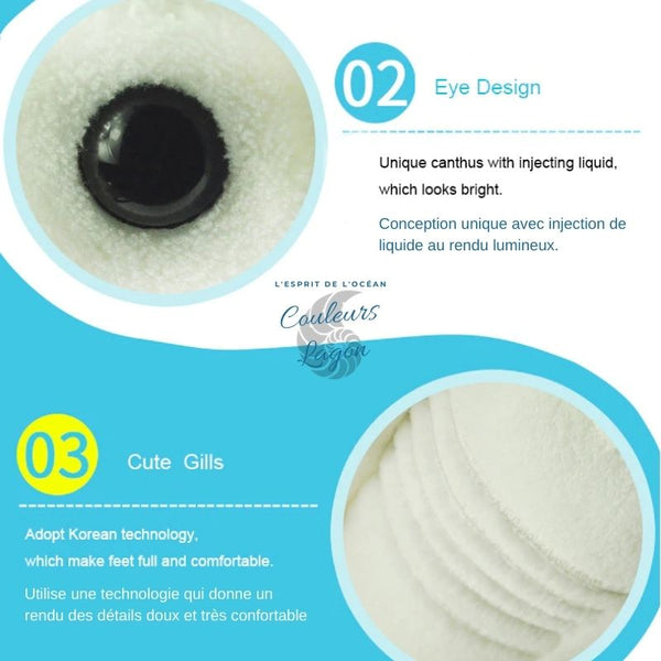 Jouet Peluche Raie Manta National Geographic 26x47cm - Couleurs Lagon - détails finitions oeils branchis