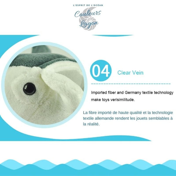 Jouet Peluche Raie Manta National Geographic 26x47cm - Couleurs Lagon - tissu haute qté velour A+++