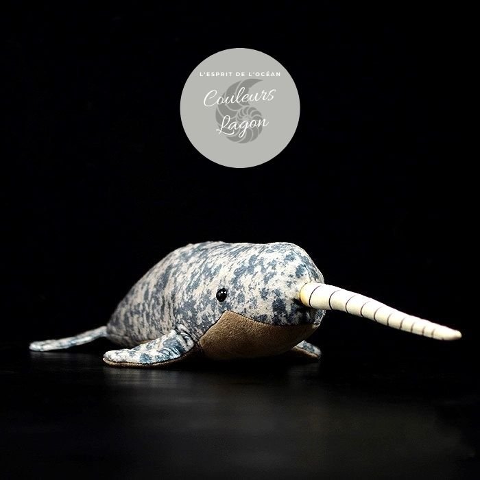 Jouet Peluche Réaliste Narwhal Baleine Licorne 41cm 16in - Couleurs Lagon