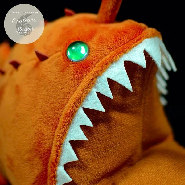 Jouet Peluche Réaliste Poisson-Lanterne 25cm 10in - Couleurs Lagon - gros plan oeil bouche dents