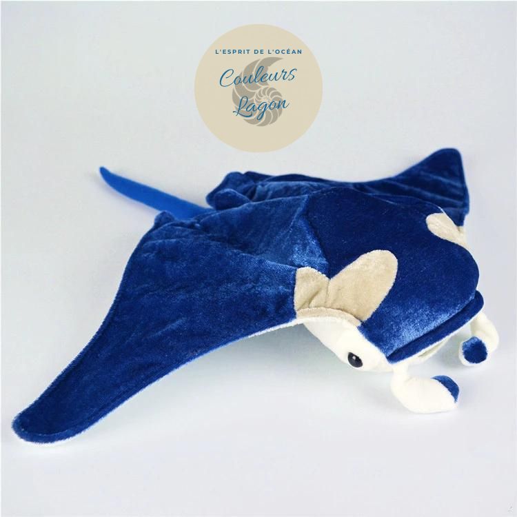 Jouet Peluche Réaliste Raie Manta Bleu 21x42cm - Couleurs Lagon - vue de dessus avt droit