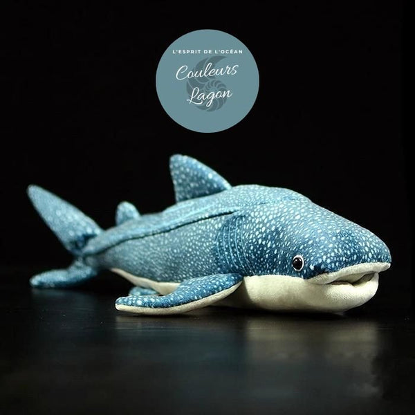 Grande peluche requin baleine 54 cm — vue avant droite — Couleurs Lagon