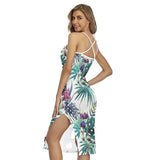 Jupe fendue à bretelles croisées blanc florale - Couleurs Lagon