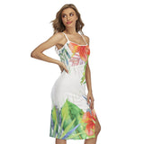 Jupe fendue à bretelles croisées blanc florale HIBISCUS 3 - Couleurs Lagon