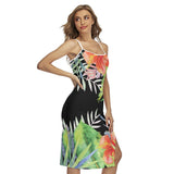 Jupe fendue à bretelles croisées NOIRE FLORALE HIBISCUS 3 - Couleurs Lagon