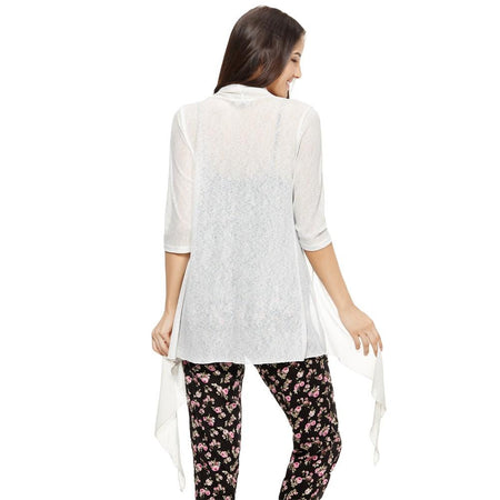 Kimono Femmes Drapé Ouvert Devant Manches Trois-quarts Lâche Casual Hauts Blanc - Couleurs Lagon