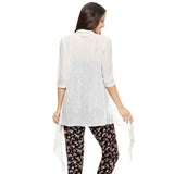 Kimono Femmes Drapé Ouvert Devant Manches Trois-quarts Lâche Casual Hauts Blanc - Couleurs Lagon