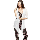 Kimono Femmes Drapé Ouvert Devant Manches Trois-quarts Lâche Casual Hauts Blanc - Couleurs Lagon