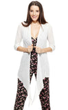 Kimono Femmes Drapé Ouvert Devant Manches Trois-quarts Lâche Casual Hauts Blanc - Couleurs Lagon