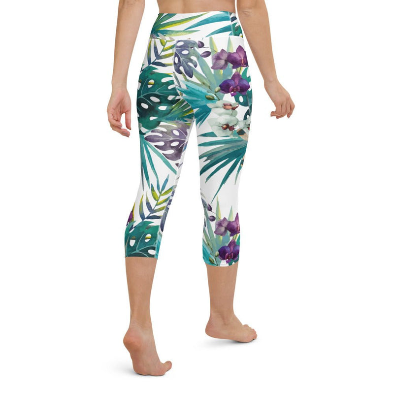 Legging de Yoga Court Taille Haute Couleurs Lagon FLORAL 2 - Couleurs Lagon