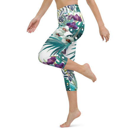 Legging de Yoga Court Taille Haute Couleurs Lagon FLORAL 2 - Couleurs Lagon