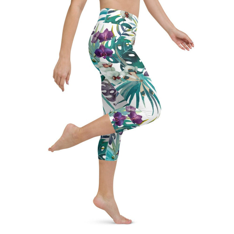 Legging de Yoga Court Taille Haute Couleurs Lagon FLORAL 2 - Couleurs Lagon