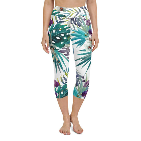 Legging de Yoga Court Taille Haute Couleurs Lagon FLORAL 2 - Couleurs Lagon