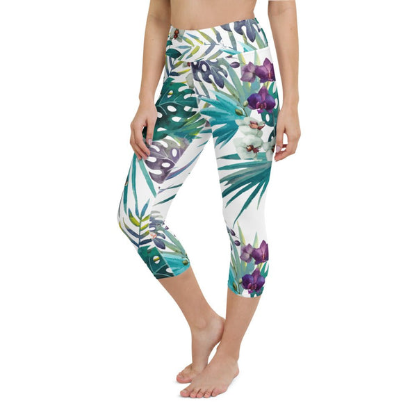 Legging de Yoga Court Taille Haute Couleurs Lagon FLORAL 2 - Couleurs Lagon
