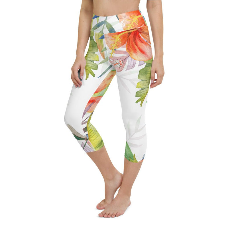 Legging de Yoga Court Taille Haute Couleurs Lagon FLORAL HIBISCUS - Couleurs Lagon