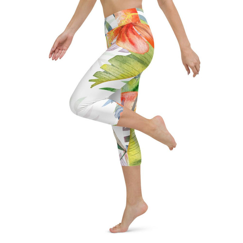 Legging de Yoga Court Taille Haute Couleurs Lagon FLORAL HIBISCUS - Couleurs Lagon