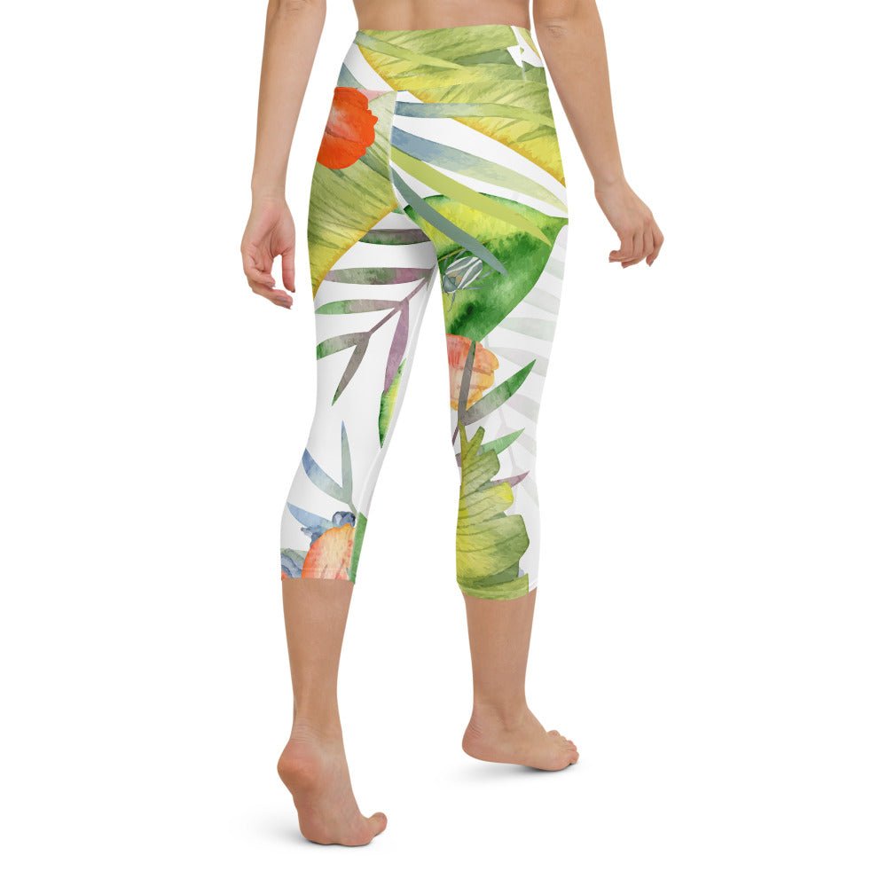Legging de Yoga Court Taille Haute Couleurs Lagon FLORAL HIBISCUS - Couleurs Lagon