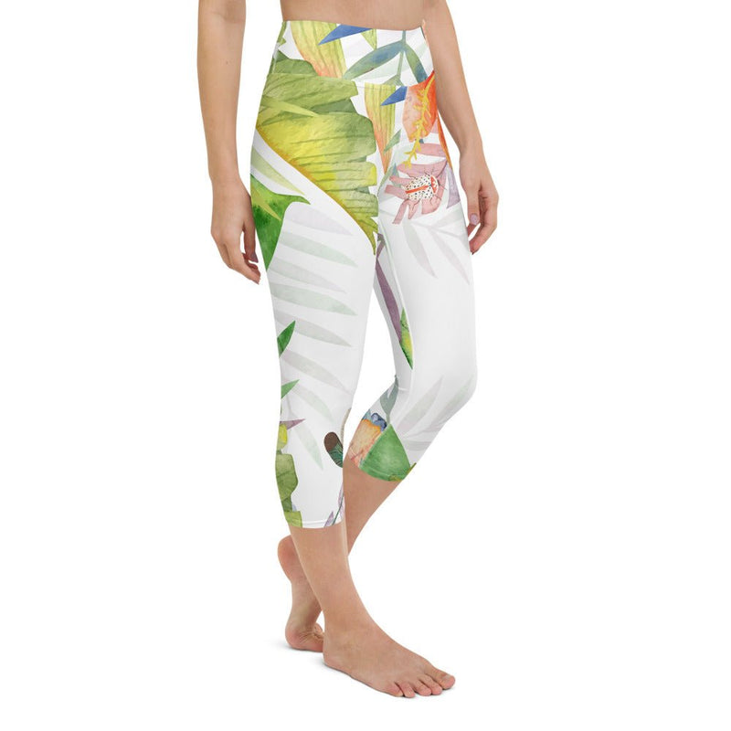 Legging de Yoga Court Taille Haute Couleurs Lagon FLORAL HIBISCUS - Couleurs Lagon