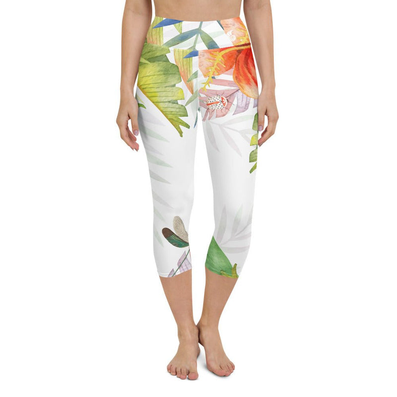 Legging de Yoga Court Taille Haute Couleurs Lagon FLORAL HIBISCUS - Couleurs Lagon