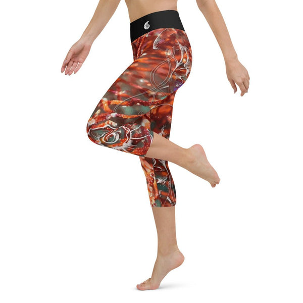 Legging de Yoga Court Taille Haute Couleurs Lagon GORGONE ROUGE - Couleurs Lagon