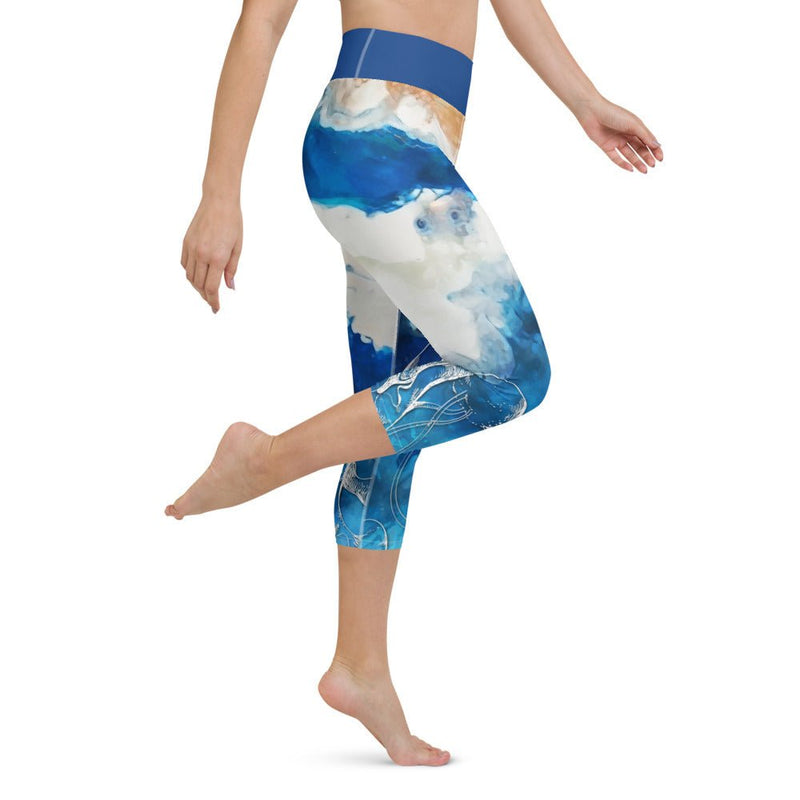 Legging de Yoga Court Taille Haute Couleurs Lagon PACIFIQUE - Couleurs Lagon
