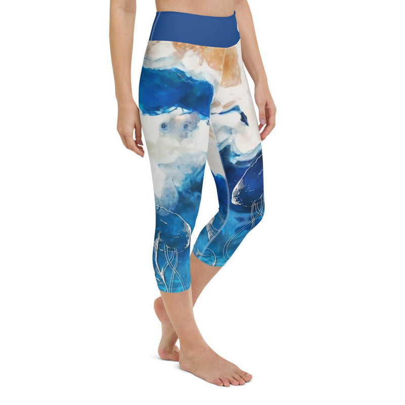 Legging de Yoga Court Taille Haute Couleurs Lagon PACIFIQUE - Couleurs Lagon