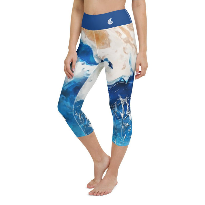 Legging de Yoga Court Taille Haute Couleurs Lagon PACIFIQUE - Couleurs Lagon