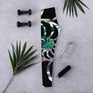 Legging de Yoga Long Taille Basse FLORAL LIBELLULE 2 CF - Couleurs Lagon