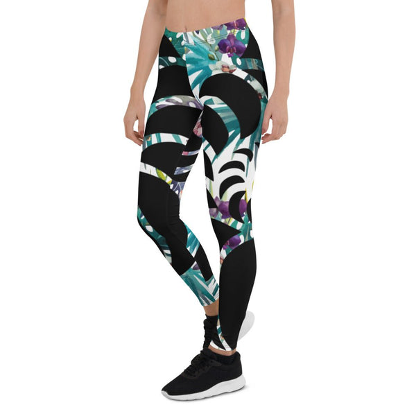 Legging de Yoga Long Taille Basse FLORAL LIBELLULE CF - Couleurs Lagon