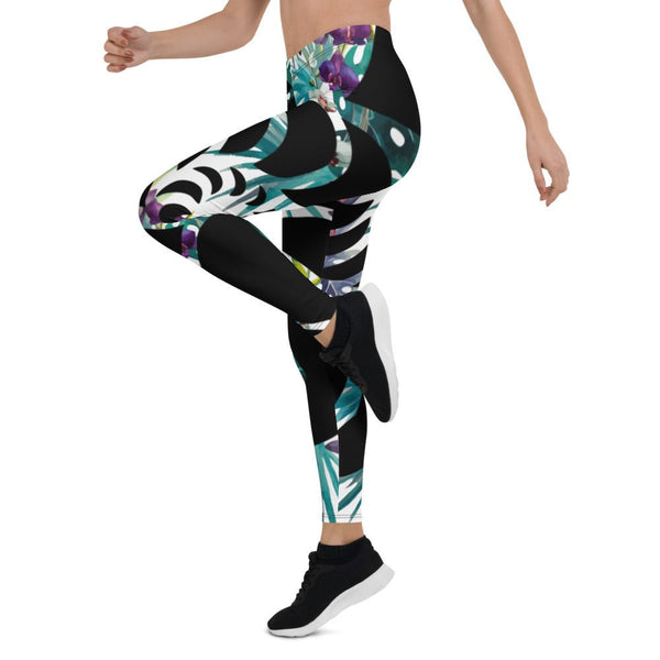 Legging de Yoga Long Taille Basse FLORAL LIBELLULE CF - Couleurs Lagon