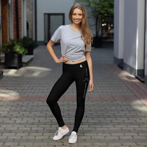 Legging de Yoga Long Taille Basse NOIR VAGUE - Couleurs Lagon
