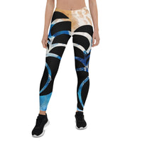 Legging yoga femme bleu tiedye marbré UPF50+ Couleurs Lagon – vue face