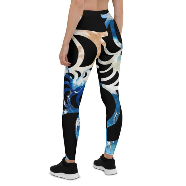 Legging bleu femme UPF50+ tiedye – taille basse gainante sport plein air