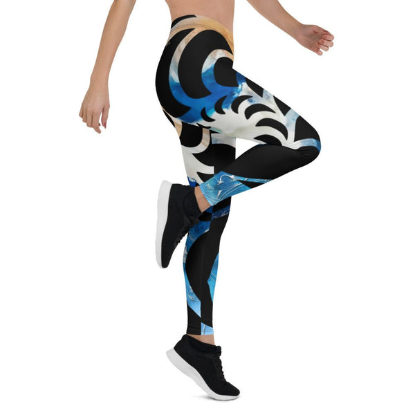 Legging bleu tiedye femme taille basse – coupe ajustée séchage rapide
