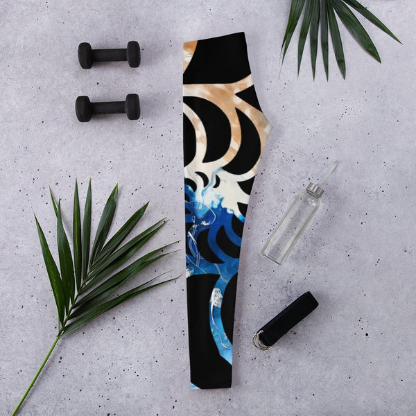 Legging yoga femme tiedye bleu marine – coupe slim taille basse vue dos