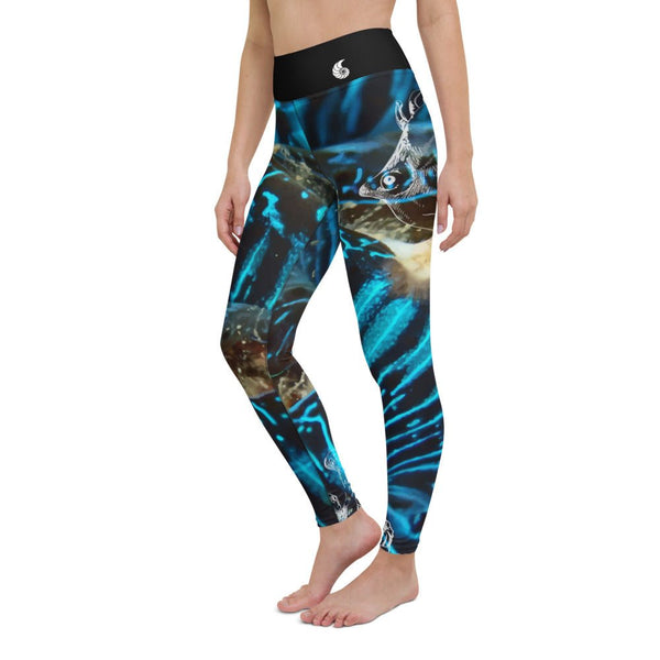 Legging de Yoga Long Taille Haute BLEU BENITIER 1 Ceinture Noir - 1 poche - Couleurs Lagon