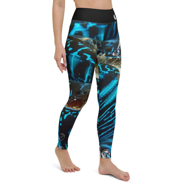Legging de Yoga Long Taille Haute BLEU BENITIER 1 Ceinture Noir - 1 poche - Couleurs Lagon