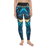 Legging de Yoga Long Taille Haute BLEU BENITIER 2 Ceinture Noir - 1 poche - Couleurs Lagon