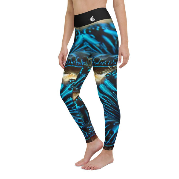 Legging de Yoga Long Taille Haute BLEU BENITIER 2 Ceinture Noir - 1 poche - Couleurs Lagon